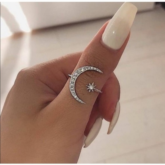 Yellow Gold Crecent Moon and Star Open Ring - Picture 12 of 12